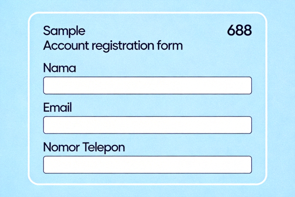 Ilustrasi contoh formulir pendaftaran akun M88 dengan kolom nama, email, dan nomor telepon